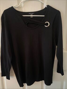 Cable & Gauge Black Long-Sleeve Top with Grommet Detail